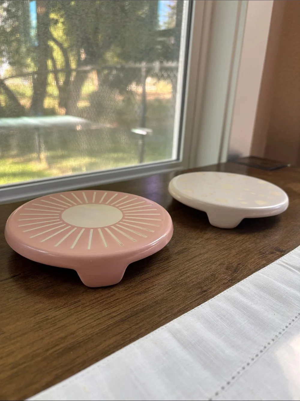 Pink & White Boho Ceramic Decorative Trays — Set of 2
